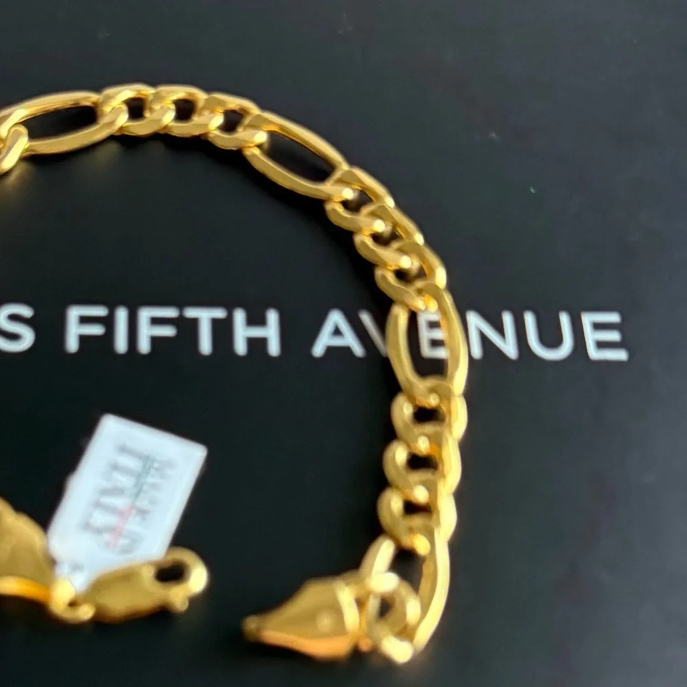 saks fifth avenue 14K Gold Mens Bracelet Figaro Made In Italy NWT $3770
